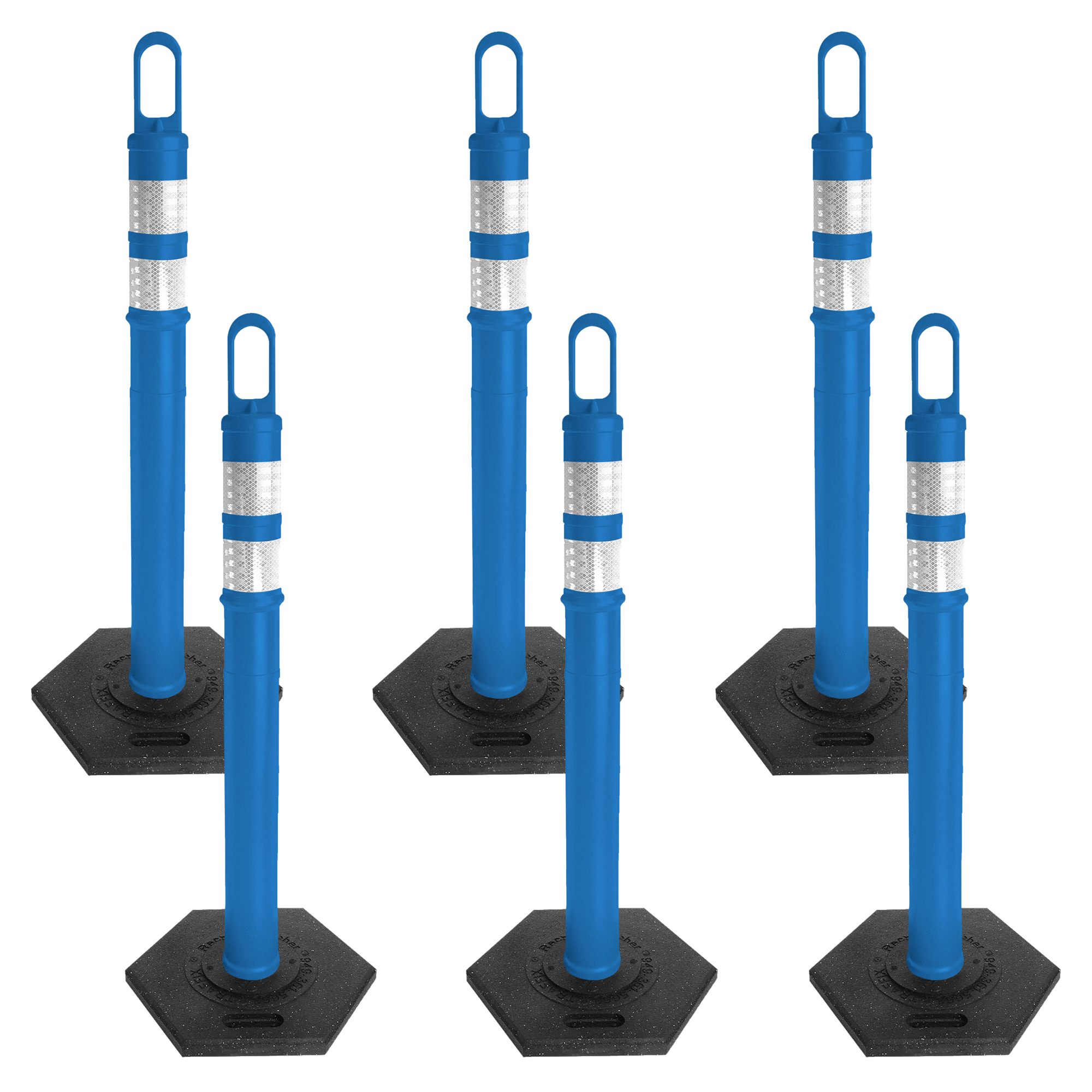 Mr. Chain Sky Blue Delineators — 47.5in. Height, 6-Pack, Reflective Collars, 18-Lb. Rubber Base, Model# 78224-6